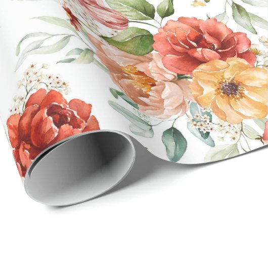 Red Peony Blume Bouquet Pattern Geschenkpapier (Rolleneckpunkt)