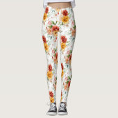 Red Peony Blume Bouquet Pattern Leggings (Vorderseite)