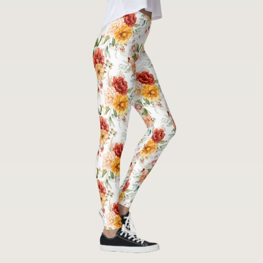 Red Peony Blume Bouquet Pattern Leggings (Rechts)