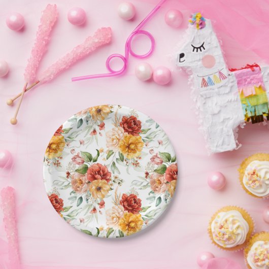 Red Peony Blume Bouquet Pattern Pappteller (Party)