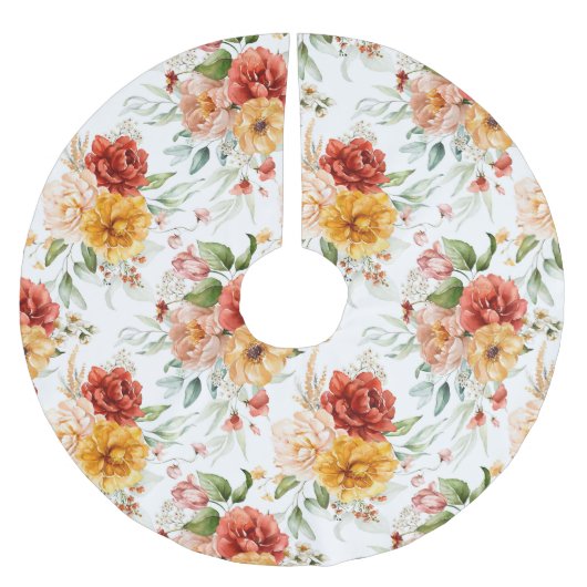 Red Peony Blume Bouquet Pattern Polyester Weihnachtsbaumdecke (Vorderseite)