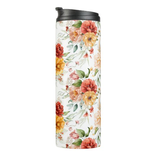 Red Peony Blume Bouquet Pattern Thermosbecher (Nach rechts gedreht)