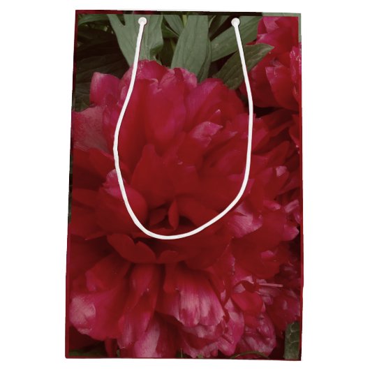 Red Peony Blume Foto Geschenktasche Mittlere Geschenktüte (Rückseite)