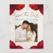 Red Peony Blume Save the Date Vintag Ankündigungspostkarte (Vorderseite)
