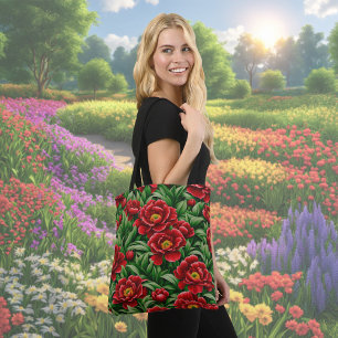 Red Peony Blumen Tote Bag Tasche
