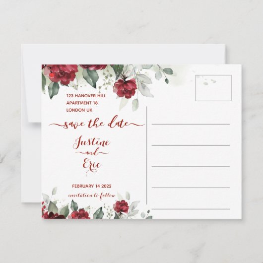 Red Peony Epiphany Save the Date Postcard Einladung (Rückseite)