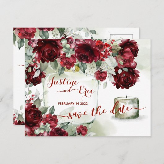 Red Peony Epiphany Save the Date Postcard Einladung (Vorne/Hinten)