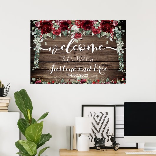 Red Peony Epiphany Wedding 24 x 36 Welcome Sign Poster (Heimbüro)