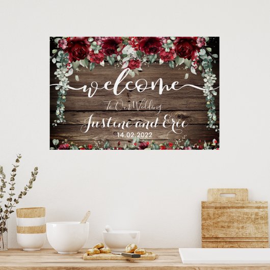 Red Peony Epiphany Wedding 24 x 36 Welcome Sign Poster (Küche)