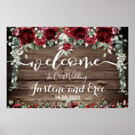 Red Peony Epiphany Wedding 24 x 36 Welcome Sign Poster