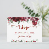 Red Peony Epiphany Wedding Mail Back RSVP Card (Stehend Vorderseite)