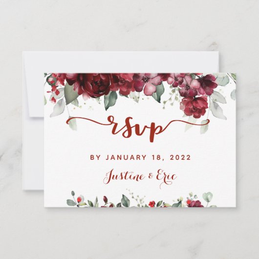 Red Peony Epiphany Wedding Mail Back RSVP Card Karte (Vorderseite)