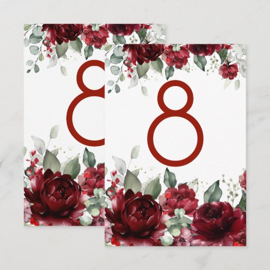 Red Peony Epiphany Wedding Tischnummer Card (Vorne/Hinten)