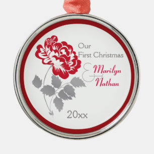 Red Peony First Christmas Keepake Ornament Aus Metall