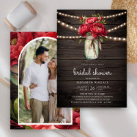 Red Peony Floral Mason Jar Barn Wood Brautparty