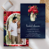 Red Peony Floral Mason Jar Navy Blue Brautparty Einladung