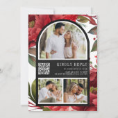 Red Peony Floral Mason Jar QR Code Black Wedding Einladung (Rückseite)