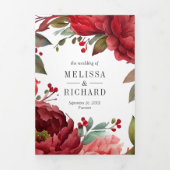 Red Peony Floral Mason Jar QR Code Hochzeit Dreifach Gefaltete Einladung (Cover)