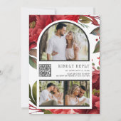 Red Peony Floral Mason Jar QR Code Hochzeit Einladung (Rückseite)