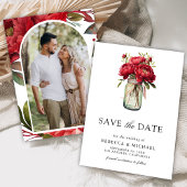 Red Peony Floral Mason Jar Wedding Foto Save The Date