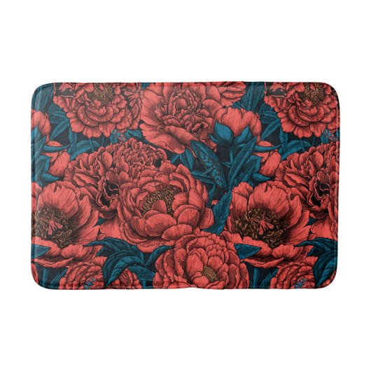 Red peony flowers and moths badematte (Vorderseite)