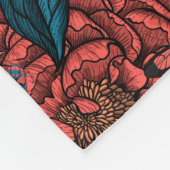 Red peony flowers and moths fleecedecke (Ecke)