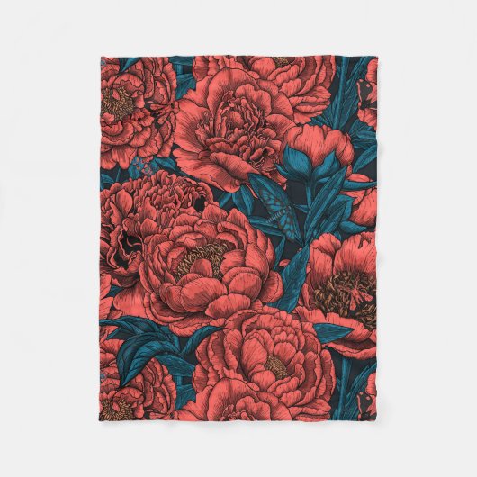 Red peony flowers and moths fleecedecke (Vorderseite)