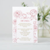 Red Peony Line Zeichnend Einladung zur Hochzeit, D (Stehend Vorderseite)