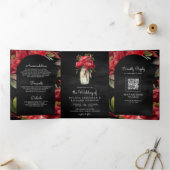 Red Peony Mason Jar QR Kodex Hochzeit Dreifach Gefaltete Einladung (Innenseite)