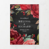 Red Peony Mason Jar QR Kodex Hochzeit Dreifach Gefaltete Einladung (Cover)