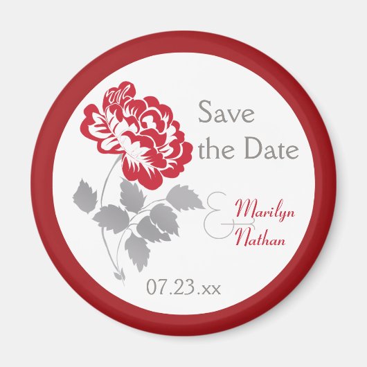 Red Peony on White Gastgeschenk Hochzeit Magnet (Vorne)