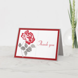 Red Peony on White mit Taupe Danke Karte