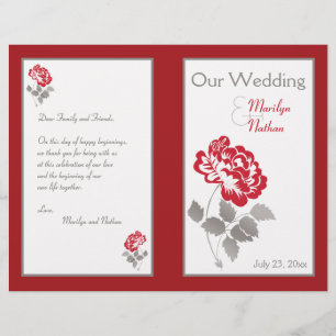 Red Peony on White mit Taupe Wedding Program