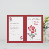Red Peony on White mit Taupe Wedding Program (Stehend Vorderseite)