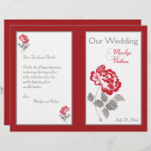 Red Peony on White mit Taupe Wedding Program (Vorne/Hinten)