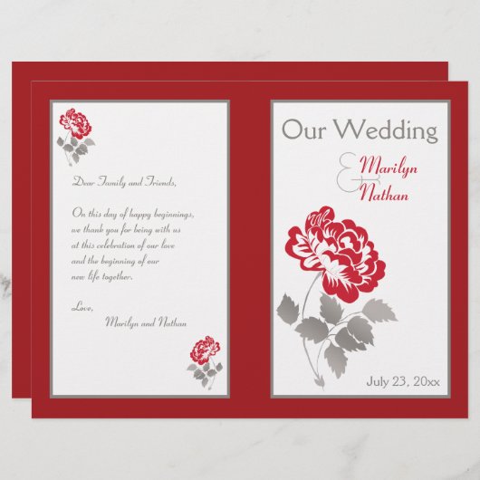 Red Peony on White mit Taupe Wedding Program (Vorne/Hinten)