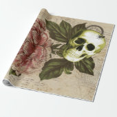 Red Peony Steampunk Skull Ephemera Geschenkpapier (Ungerollt)