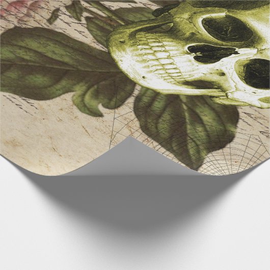 Red Peony Steampunk Skull Ephemera Geschenkpapier (Ecke)
