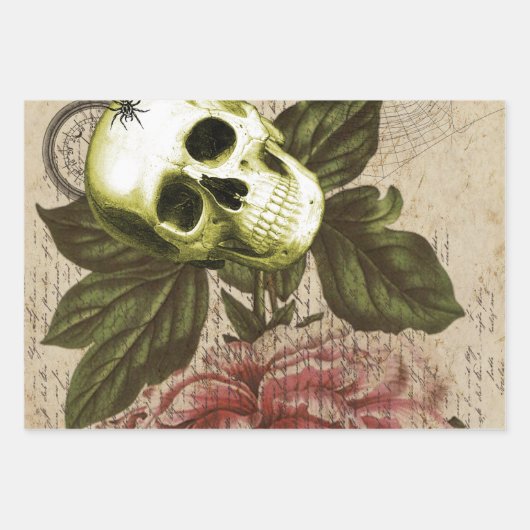 Red Peony Steampunk Skull Ephemera Geschenkpapier Set (Vorderseite 2)