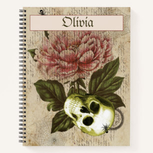 Red Peony Steampunk Skull Ephemera Notizblock