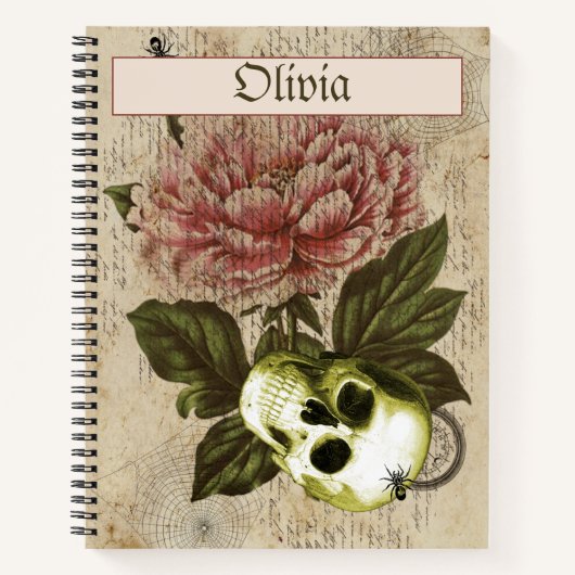 Red Peony Steampunk Skull Ephemera Notizblock (Vorderseite)