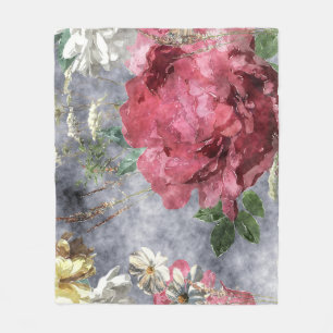 Red Peony Watercolor Floral Pattern Fleecedecke