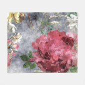 Red Peony Watercolor Floral Pattern Fleecedecke (Vorderseite (Horizontal))