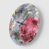 Red Peony Watercolor Floral Pattern Große Wanduhr (Winkel)
