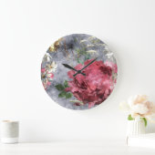 Red Peony Watercolor Floral Pattern Große Wanduhr (Zuhause)