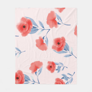 Red Peony Watercolor Nahtloses Muster Fleecedecke