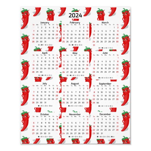 Red Pepper Diva Cartoon Muster 2024 Kalender Fotodruck (Vorne)