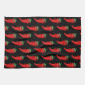 Red Pepper Diva Cartoon Muster auf schwarz Geschirrtuch (Horizontal)