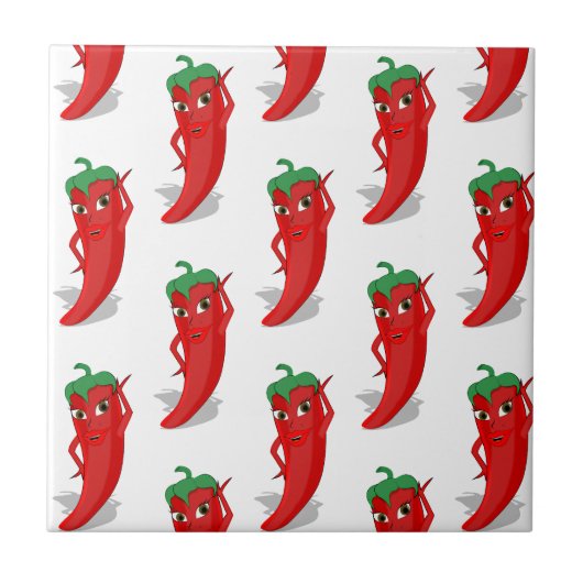 Red Pepper Diva Cartoon Pattern Fliese (Vorderseite)