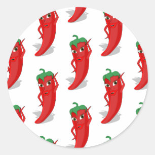 Red Pepper Diva Cartoon Pattern Runder Aufkleber